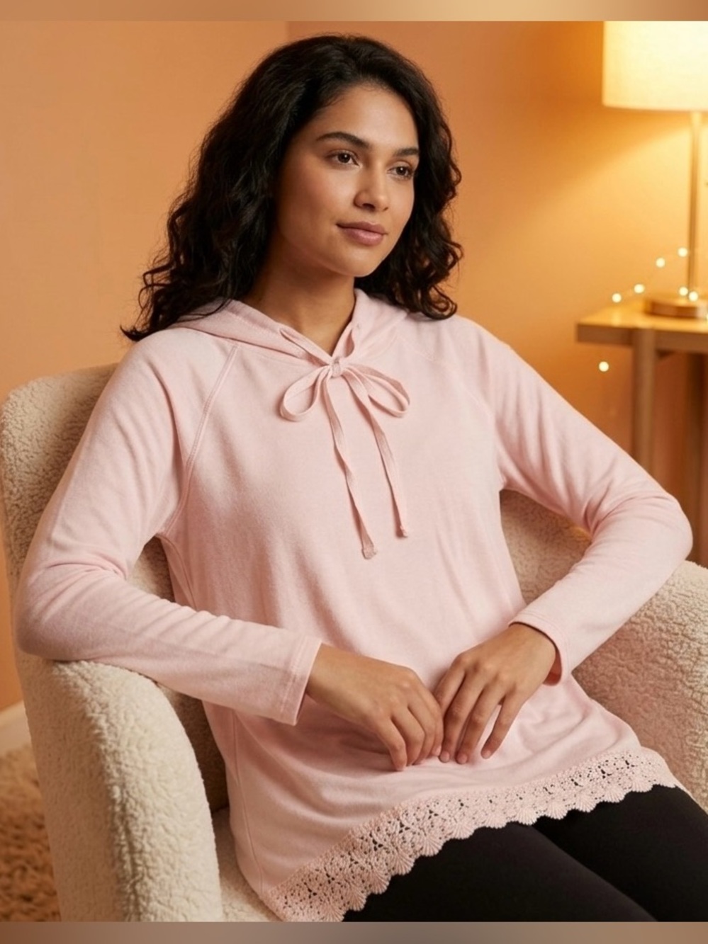 Wallpapher Pale Blush Hooded Tie-Neck Top